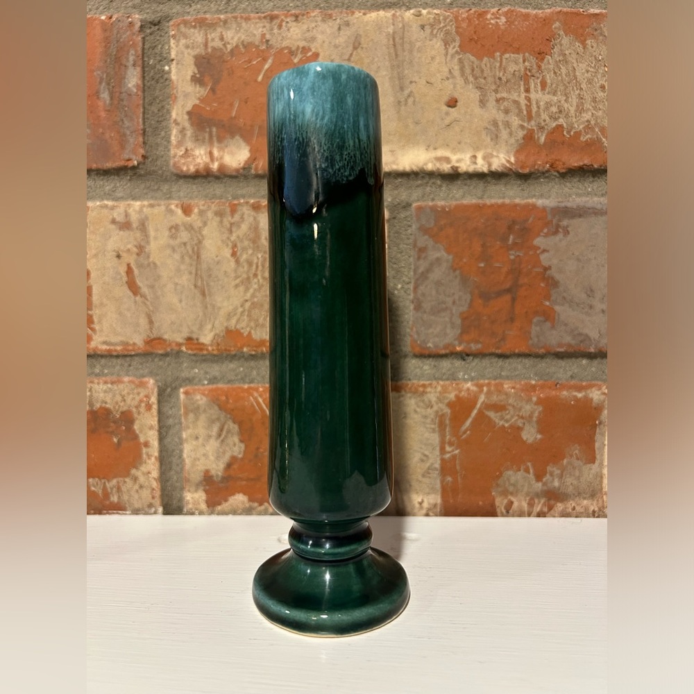 Hull Pottery Vintage F90 Drip Glaze Footed Green Bud Vase